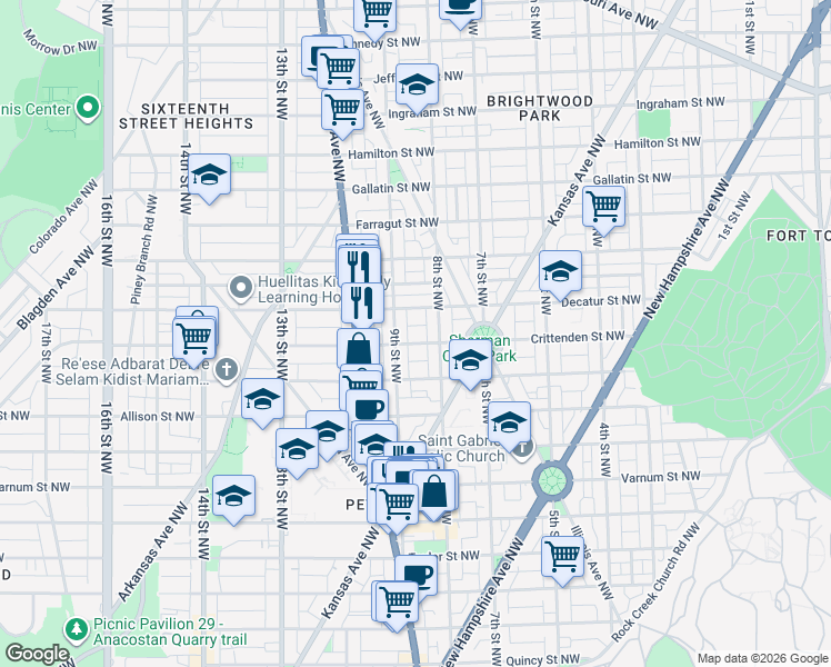 map of restaurants, bars, coffee shops, grocery stores, and more near 101 Independence Avenue Southeast in Washington
