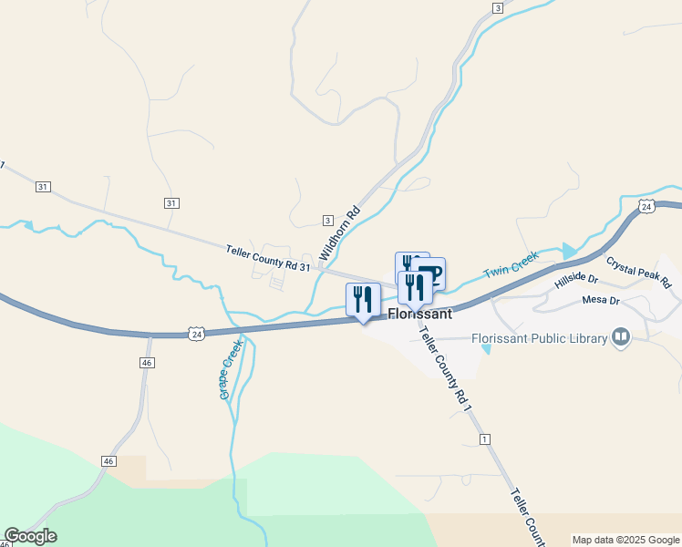 map of restaurants, bars, coffee shops, grocery stores, and more near 2009 County Road 31 in Florissant