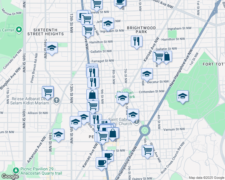 map of restaurants, bars, coffee shops, grocery stores, and more near 101 Independence Avenue Southeast in Washington