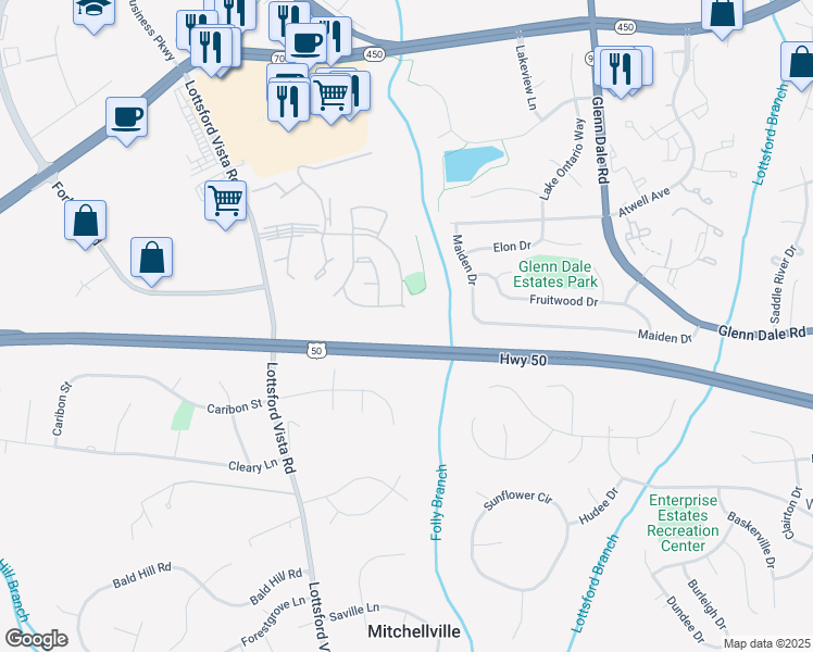 map of restaurants, bars, coffee shops, grocery stores, and more near 10845 Vista Gardens Dr in Bowie