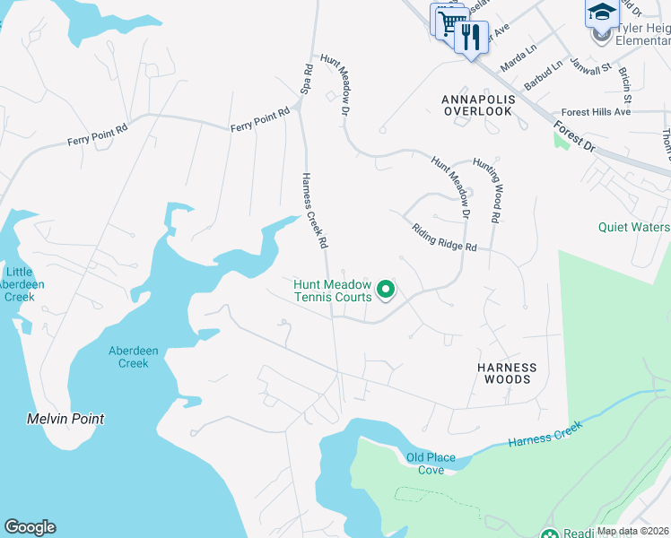 map of restaurants, bars, coffee shops, grocery stores, and more near 303 Pytchley Run in Annapolis