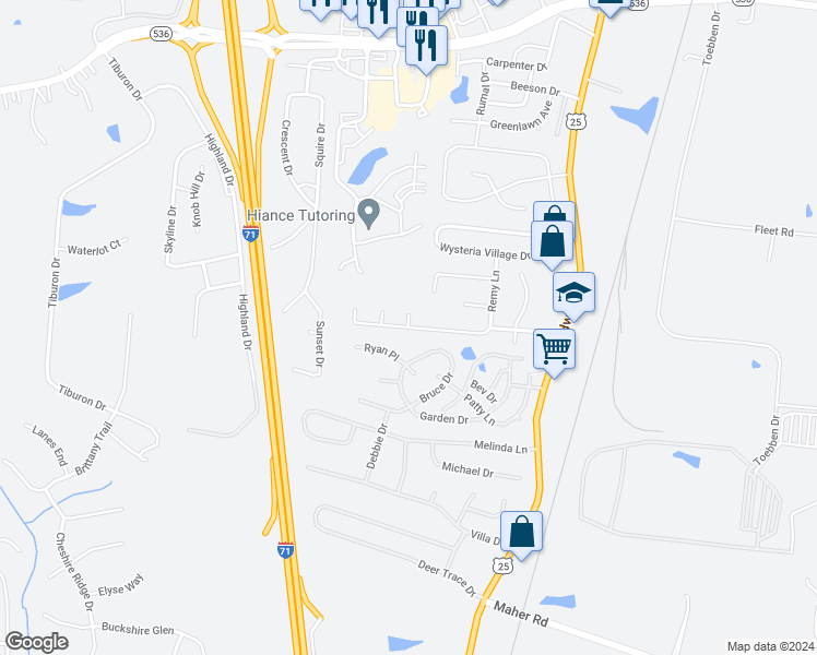 map of restaurants, bars, coffee shops, grocery stores, and more near 10419 Remy Lane in Florence