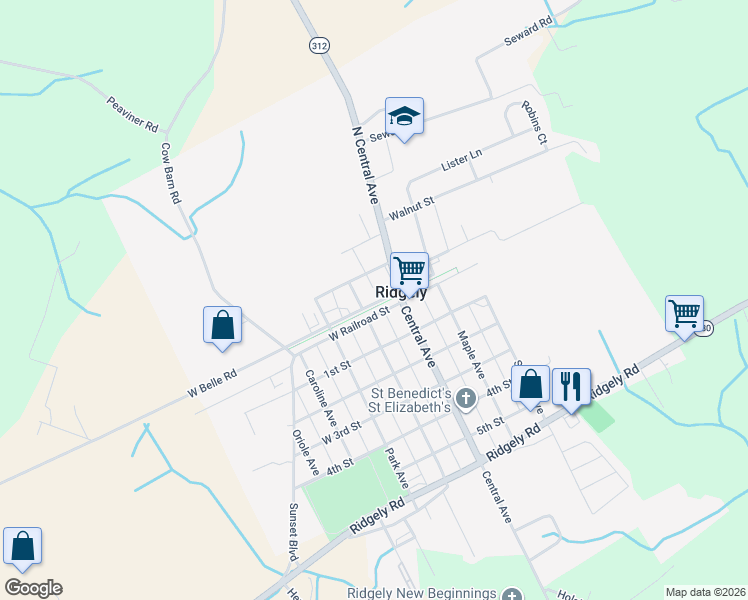map of restaurants, bars, coffee shops, grocery stores, and more near in Ridgely