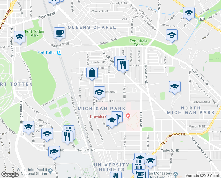 map of restaurants, bars, coffee shops, grocery stores, and more near 4809 8th Street Northeast in Washington