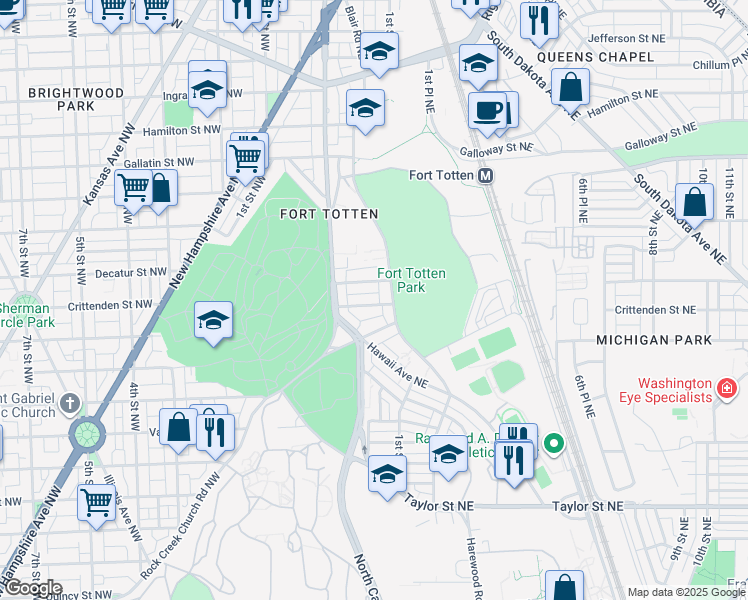 map of restaurants, bars, coffee shops, grocery stores, and more near 48 Buchanan Street Northeast in Washington
