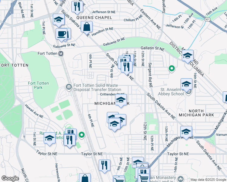 map of restaurants, bars, coffee shops, grocery stores, and more near 4809 8th Street Northeast in Washington
