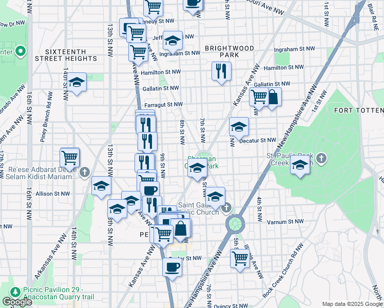 map of restaurants, bars, coffee shops, grocery stores, and more near 32 Sherman Circle Northwest in Washington