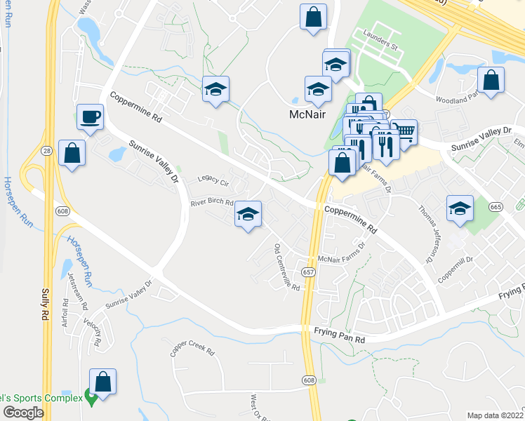 map of restaurants, bars, coffee shops, grocery stores, and more near 2550 Chase Wellesley Drive in Herndon