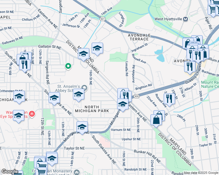 map of restaurants, bars, coffee shops, grocery stores, and more near 101 Independence Avenue Southeast in Washington