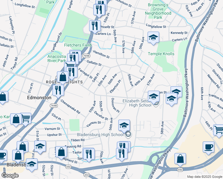 map of restaurants, bars, coffee shops, grocery stores, and more near 101 Independence Avenue Southeast in Washington