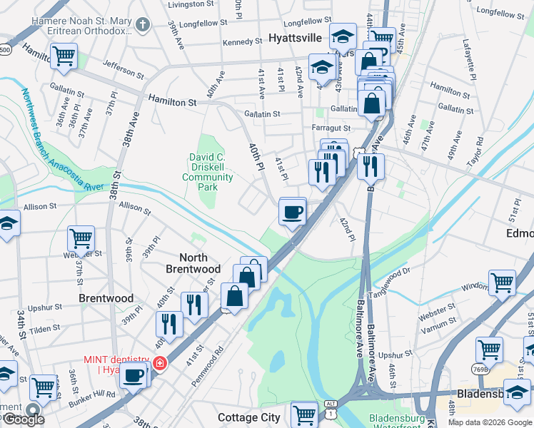 map of restaurants, bars, coffee shops, grocery stores, and more near 101 Independence Avenue Southeast in Washington