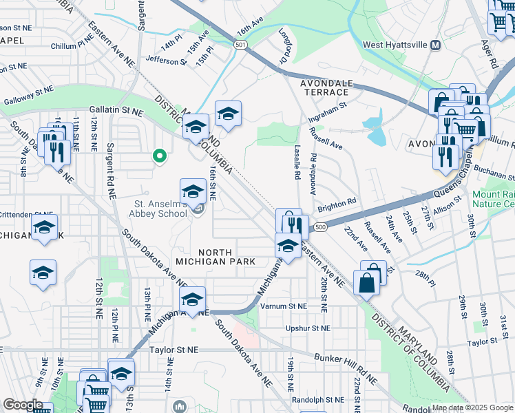 map of restaurants, bars, coffee shops, grocery stores, and more near 101 Independence Avenue Southeast in Washington