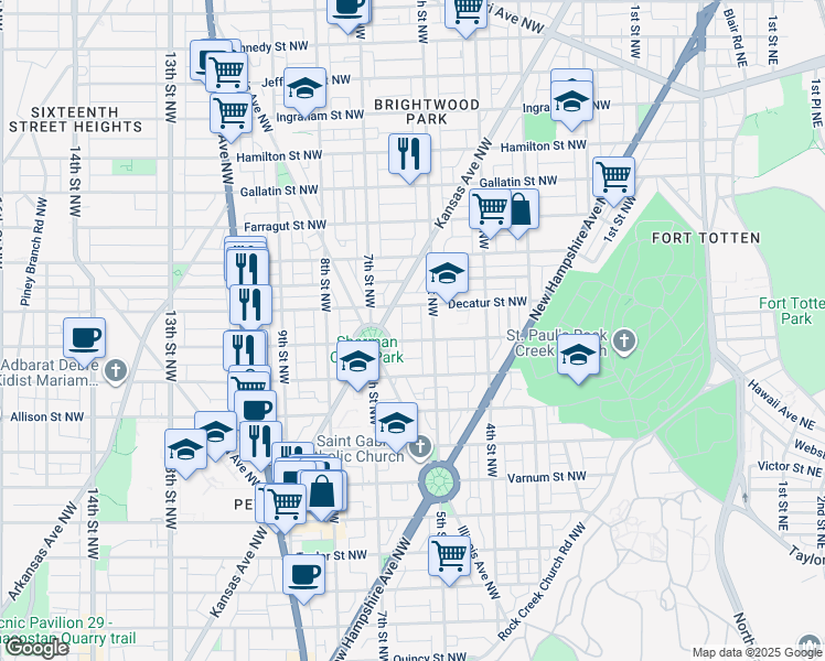 map of restaurants, bars, coffee shops, grocery stores, and more near 517 Crittenden Street Northwest in Washington