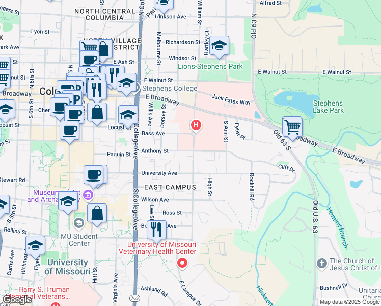 map of restaurants, bars, coffee shops, grocery stores, and more near 401 South William Street in Columbia