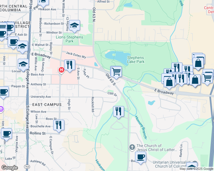 map of restaurants, bars, coffee shops, grocery stores, and more near 305 McNab Drive in Columbia