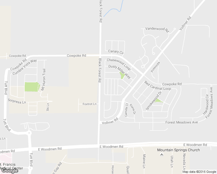 map of restaurants, bars, coffee shops, grocery stores, and more near 7848 Springwood Terrace in Colorado Springs