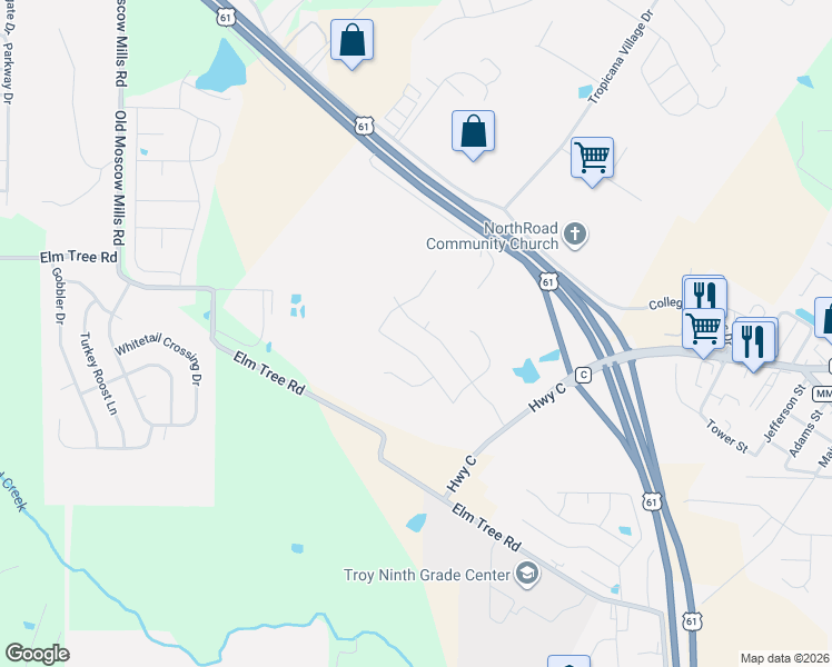 map of restaurants, bars, coffee shops, grocery stores, and more near in Moscow Mills