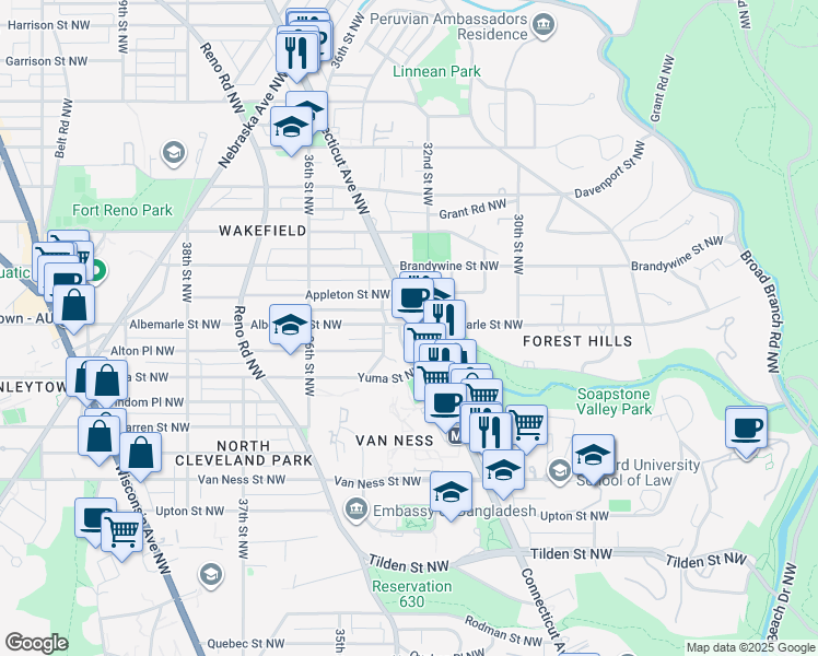 map of restaurants, bars, coffee shops, grocery stores, and more near 101 Independence Avenue Southeast in Washington
