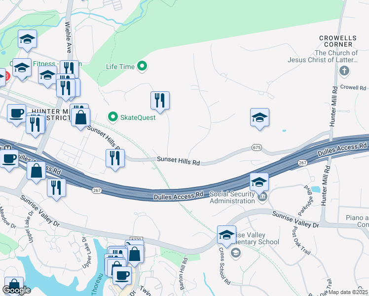 map of restaurants, bars, coffee shops, grocery stores, and more near 10920 Sunset Hills Road in Reston