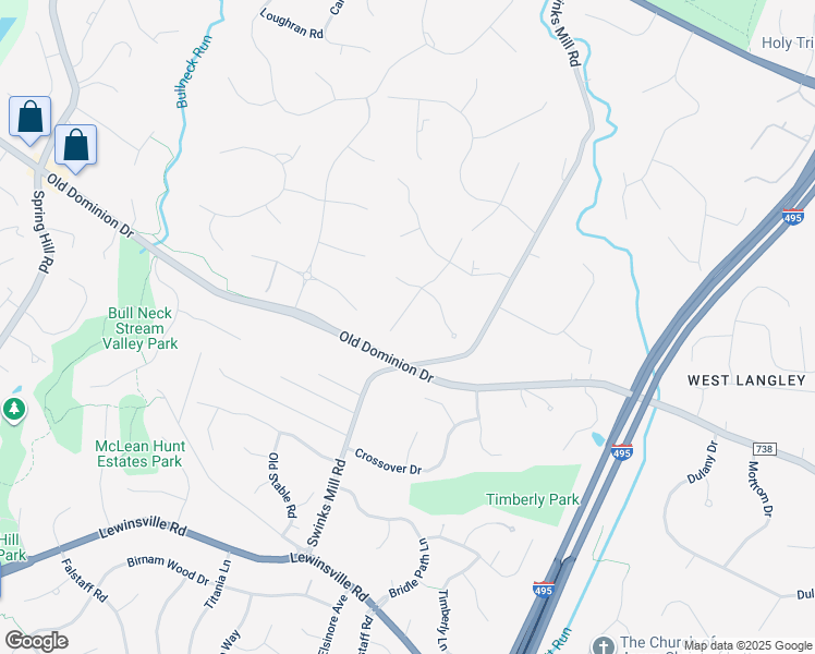 map of restaurants, bars, coffee shops, grocery stores, and more near 1105 Mill Ridge in McLean