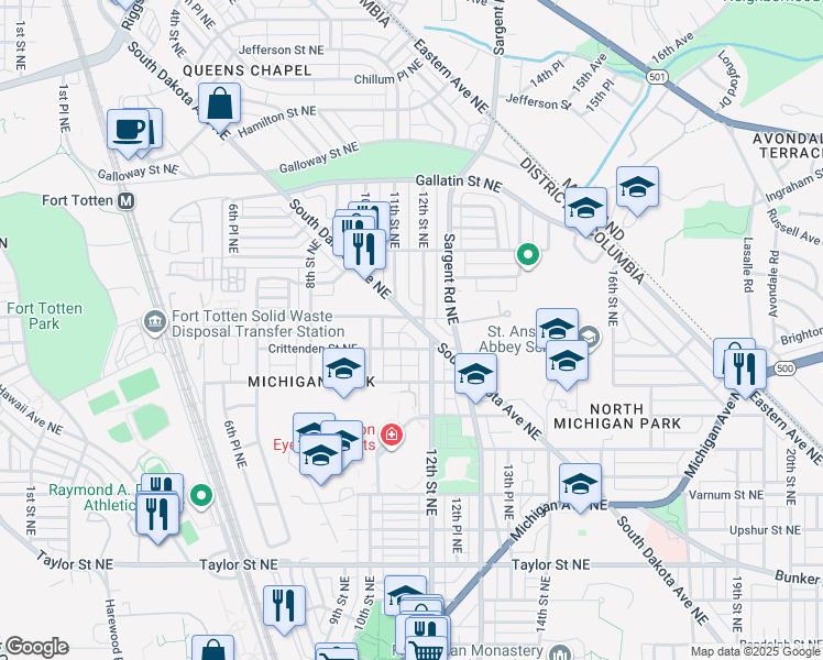 map of restaurants, bars, coffee shops, grocery stores, and more near 101 Independence Avenue Southeast in Washington
