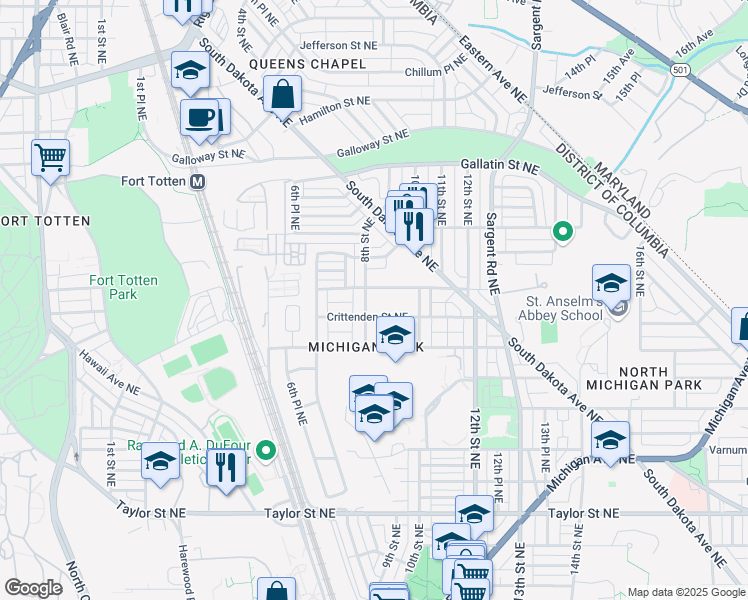 map of restaurants, bars, coffee shops, grocery stores, and more near 101 Independence Avenue Southeast in Washington