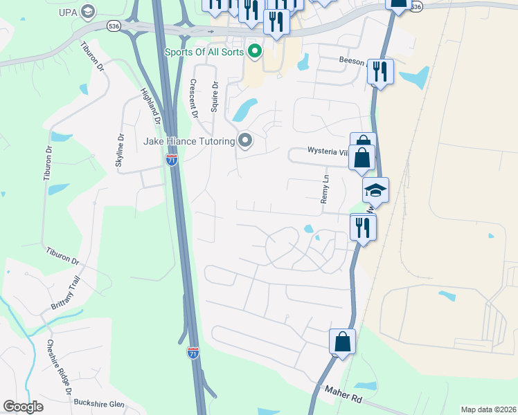map of restaurants, bars, coffee shops, grocery stores, and more near 10442 Remy Lane in Florence