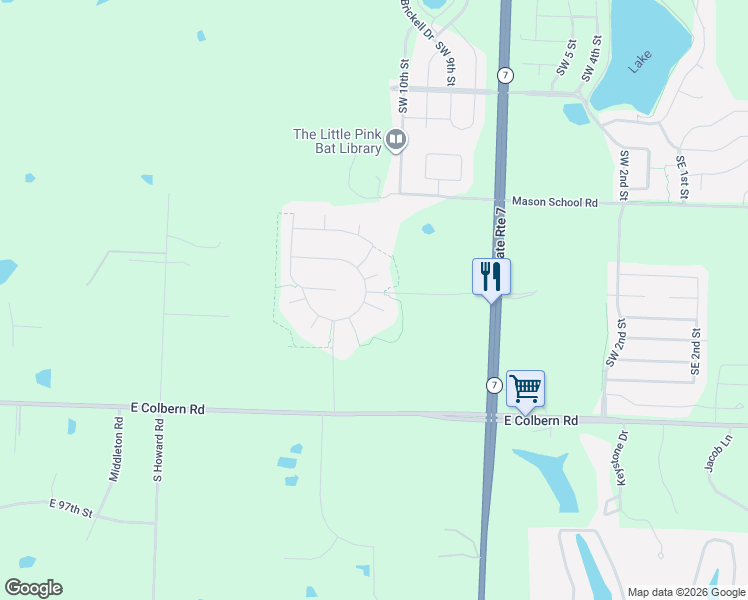 map of restaurants, bars, coffee shops, grocery stores, and more near 1056 Southwest Conch Circle in Blue Springs