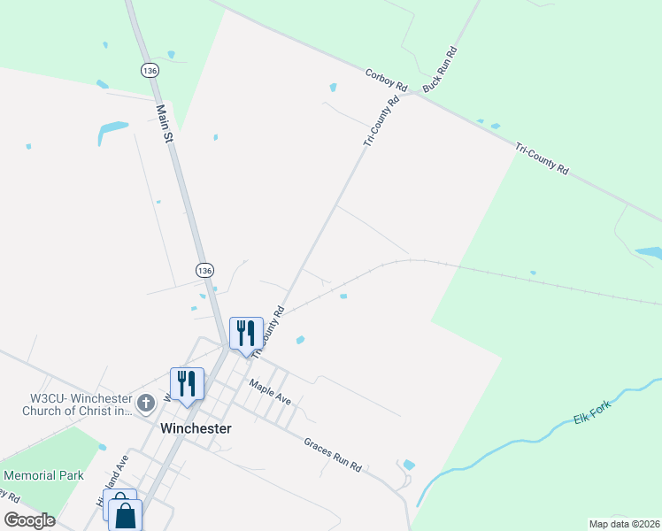 map of restaurants, bars, coffee shops, grocery stores, and more near 2253 Tri-County Road in Winchester