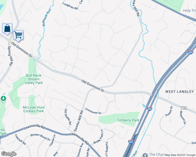 map of restaurants, bars, coffee shops, grocery stores, and more near 1105 Mill Ridge in McLean