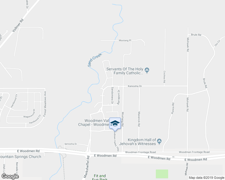 map of restaurants, bars, coffee shops, grocery stores, and more near 7801 Sandsmere Drive in Colorado Springs