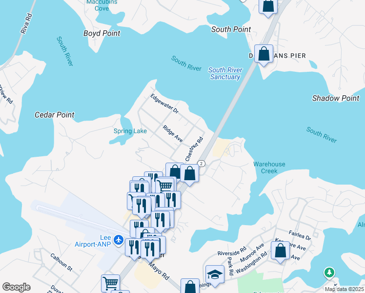 map of restaurants, bars, coffee shops, grocery stores, and more near 2921 Main Street in Edgewater