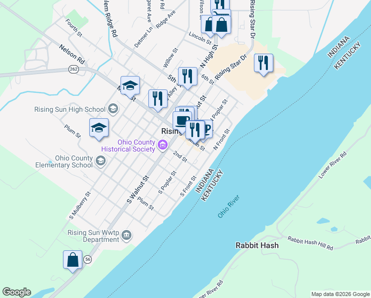 map of restaurants, bars, coffee shops, grocery stores, and more near 200 2nd Street in Rising Sun