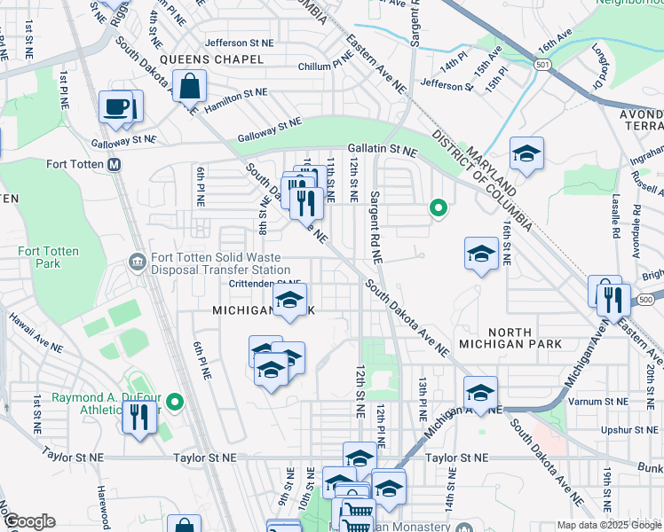 map of restaurants, bars, coffee shops, grocery stores, and more near 101 Independence Avenue Southeast in Washington