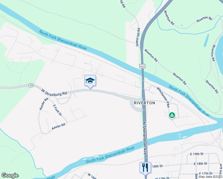 map of restaurants, bars, coffee shops, grocery stores, and more near 140 West Strasburg Road in Front Royal