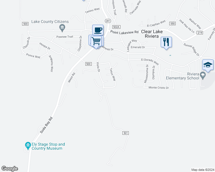 map of restaurants, bars, coffee shops, grocery stores, and more near 9732 Marmot Way in Kelseyville