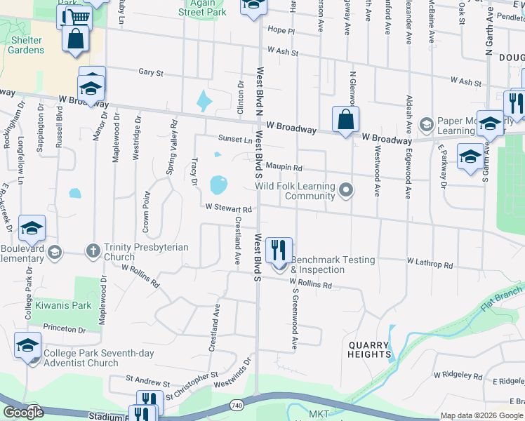 map of restaurants, bars, coffee shops, grocery stores, and more near 906 West Stewart Road in Columbia