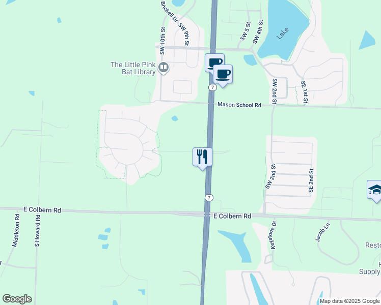 map of restaurants, bars, coffee shops, grocery stores, and more near 9304 Missouri 7 in Lee's Summit