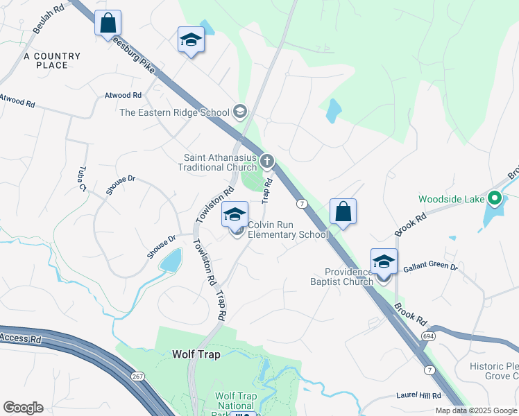 map of restaurants, bars, coffee shops, grocery stores, and more near 9201 Windsor Meadows Lane in Vienna