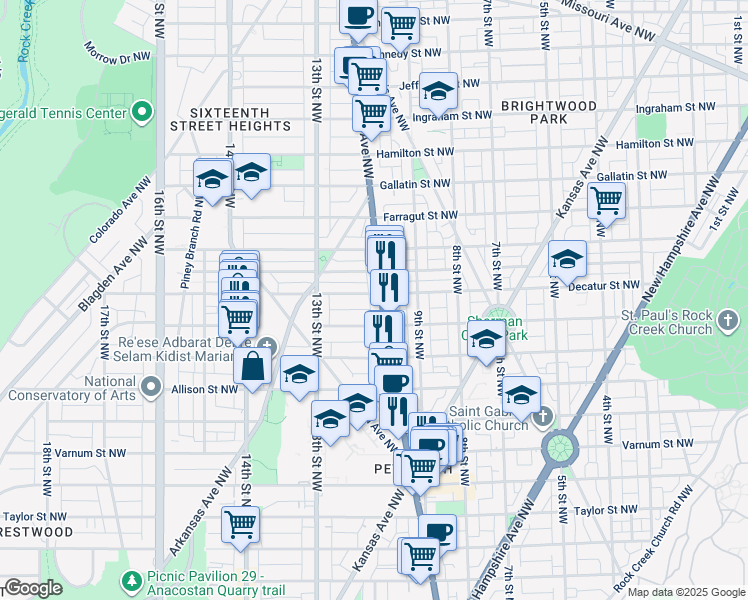map of restaurants, bars, coffee shops, grocery stores, and more near 101 Independence Avenue Southeast in Washington