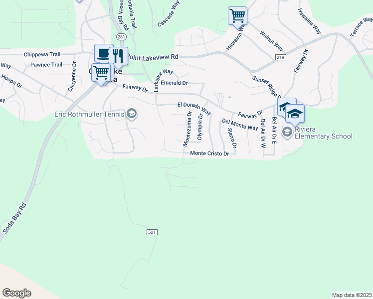 map of restaurants, bars, coffee shops, grocery stores, and more near 5435 Montezuma Drive in Kelseyville