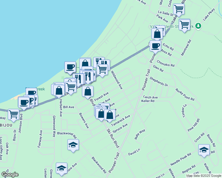 map of restaurants, bars, coffee shops, grocery stores, and more near 3716 Forest Avenue in South Lake Tahoe