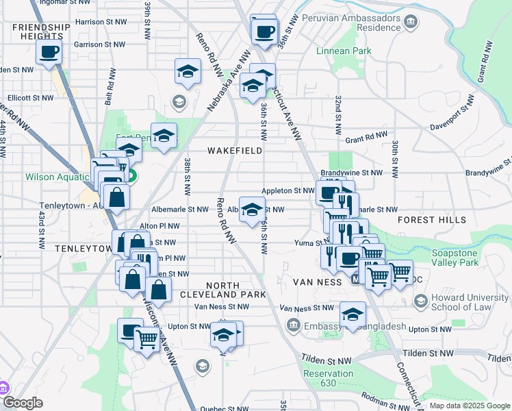 map of restaurants, bars, coffee shops, grocery stores, and more near 101 Independence Avenue Southeast in Washington