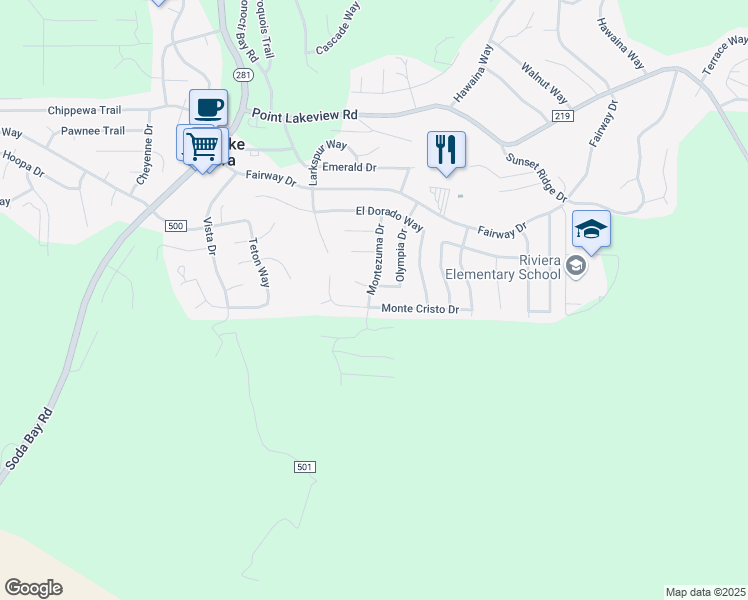 map of restaurants, bars, coffee shops, grocery stores, and more near 5435 Montezuma Drive in Kelseyville