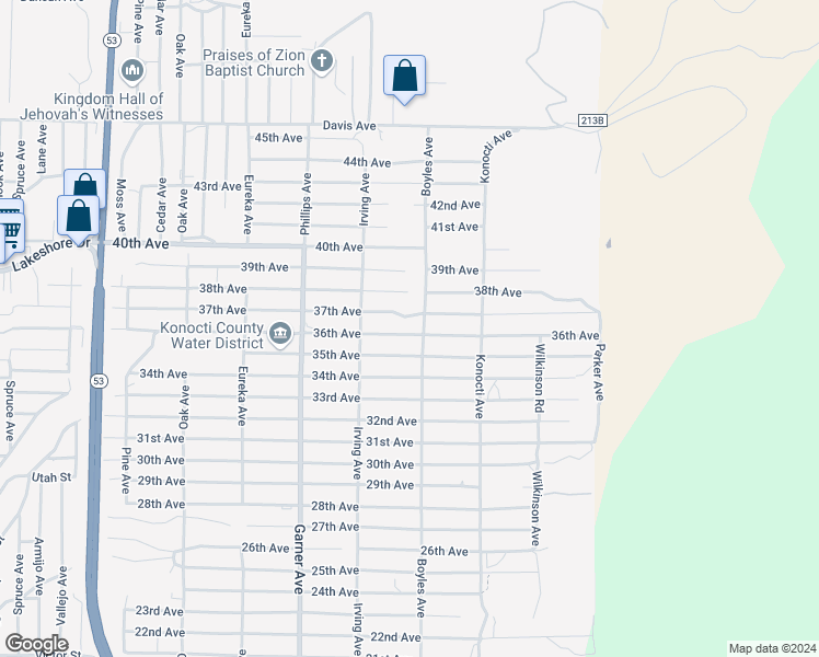 map of restaurants, bars, coffee shops, grocery stores, and more near 16108 36th Avenue in Clearlake