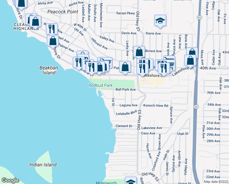 map of restaurants, bars, coffee shops, grocery stores, and more near 14835 Ball Park Avenue in Clearlake