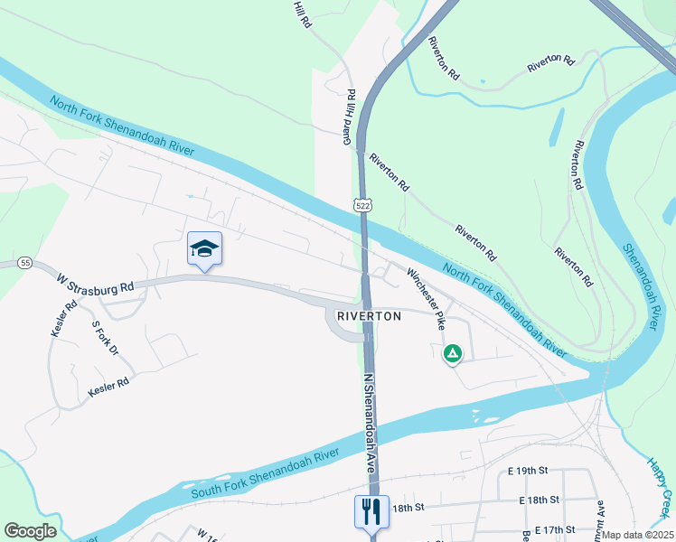 map of restaurants, bars, coffee shops, grocery stores, and more near 29 West Duck Street in Front Royal