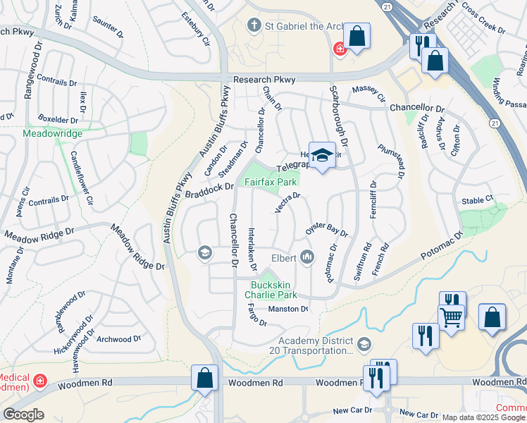 map of restaurants, bars, coffee shops, grocery stores, and more near 4865 Criswell Court in Colorado Springs