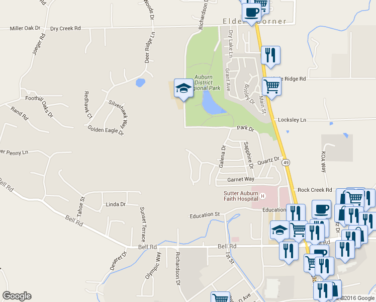 map of restaurants, bars, coffee shops, grocery stores, and more near 3660 Snow Cap View Circle in Auburn