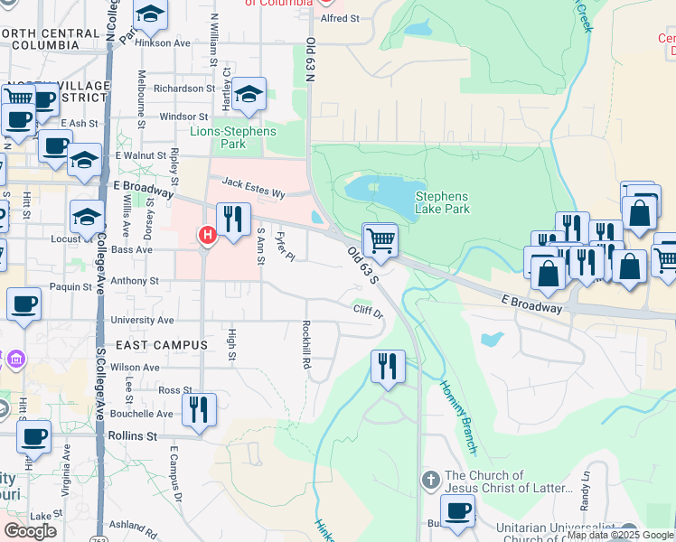 map of restaurants, bars, coffee shops, grocery stores, and more near 305 McNab Drive in Columbia